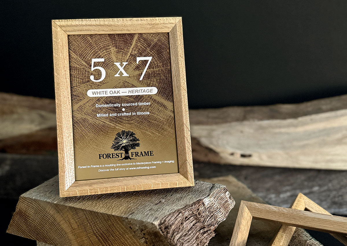 White oak 5x7 picture frame from the Forest to Frame collection, handcrafted from a single Illinois oak tree.